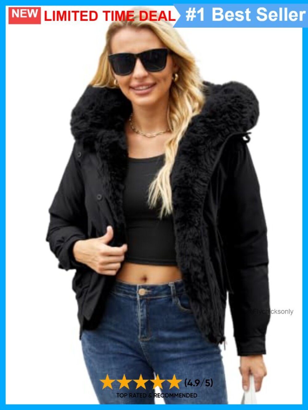 Women's Thickened Puffer Jacket Detachable Faux Fur Hood Winter Parka